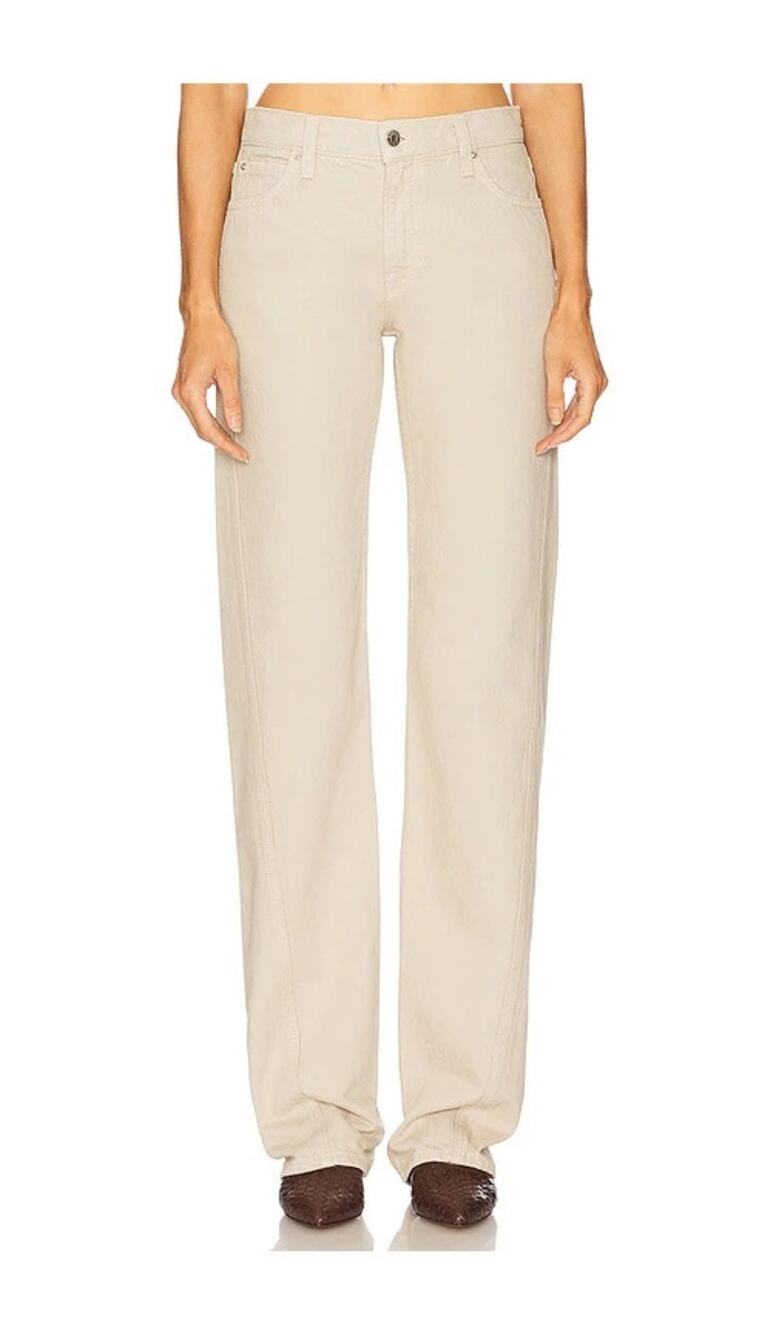 GRLFRND Beige Graham Low Rise Straight Leg Twisted Seam Jeans Sandstone Cream 27